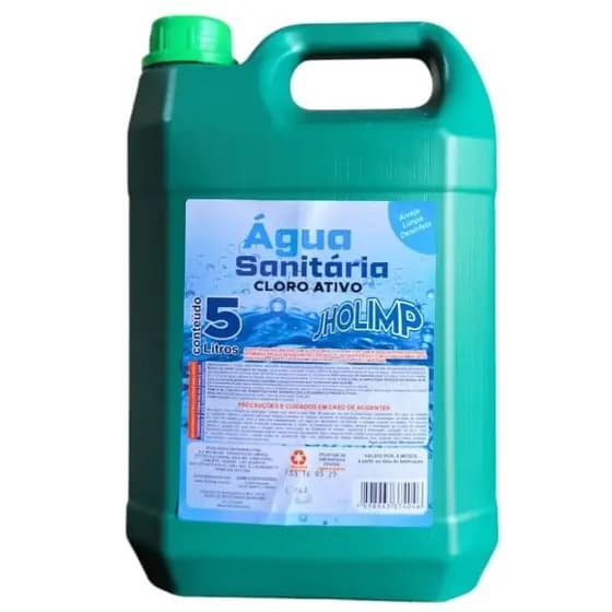Água Sanitária Jholimp 5 Litros Galão Cloro Ativo Desinfetante Alvejante Limpeza Pesada Tira Limo Banheiro Cozinha