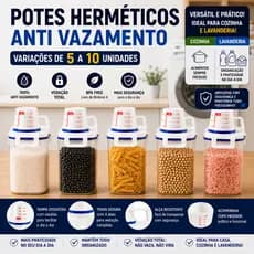 Potes Herméticos 5 a 10 Unidades BPA Free Tampa Medidora 2,5L Cozinha Lavanderia Organizadores