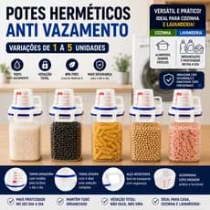 Potes Herméticos 1 a 5 Unidades BPA Free Tampa Medidora 2,5L Cozinha Lavanderia Organizadores