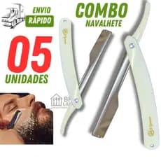CONJUNTO KIT 05 NAVALHETE INOX CABO DE PLÁSTICO PREMIUM LEVE  PARA CABELELEIRO SALÃO DE BELEZA
