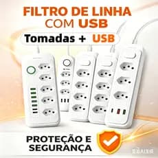Régua de Tomada com USB Extensão Elétrica Bivolt Múltiplas Entradas Proteção Sobrecarga
