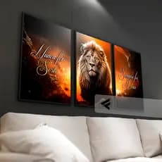 Kit 03 Quadros Decorativos Leão de Judá, Nunca foi sorte, sempre foi DEUS! para quarto, sala all