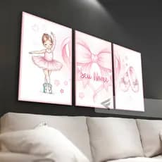 Kit 03 Quadros Decorativos Tema Bailarina Menina *NOME* PERSONALIZADO para quarto, sala all