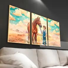 Kit 3 Quadros Decorativos Cavalinho Menino Personalizado para quarto, sala all