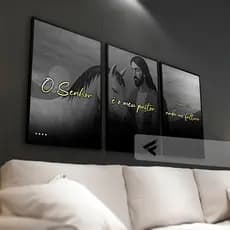 Kit 03 Quadros Decorativos Religioso, Jesus, Cavalo, c/ Frase Salmos 23:1 para quarto, sala all