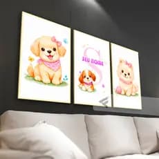 Kit 03 Quadros Decorativos Infantil Cãozinho *NOME PERSONALIZADO* para Quarto, cozinha, sala all