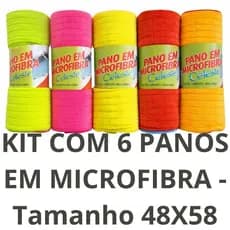 Kit 6 Panos de Microfibra 48x58cm Super Absorventes para Limpeza Sem Fiapos