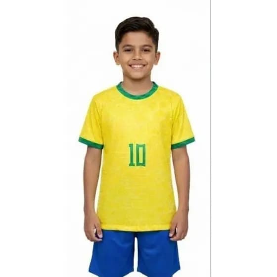 Kit conjunto infantil e juvenil uniforme camisa e shorts seleção