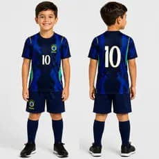 Conjunto Juvenil Infantil Brasil Azul Novo Unissex Camiseta e Shorts 04 a 14 Anos