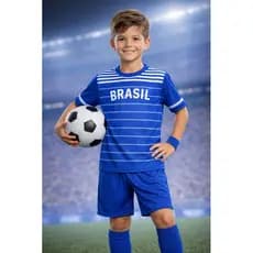 Conjunto Infantil Copa Do Mundo Brasil 02 ao 14 Roupa Azul e branco  listrado Torcer Futebol