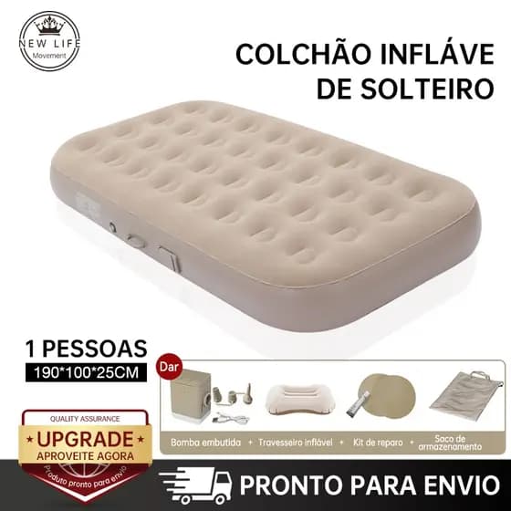 Colchão Inflável Solteiro Vem Com Uma Bomba Inflável De Bateria De Lítio Embutida E Removível 190*100*25cm