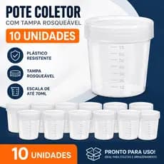 Kit Com 10 Coletores Para Exames Fezes E Urina Universal Transparente 70ml