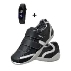 Tênis Sapatenis Infantil Masculino Polo Blu Kit Tênis + Relógio  com Velcro 25 ao 36 Resistente