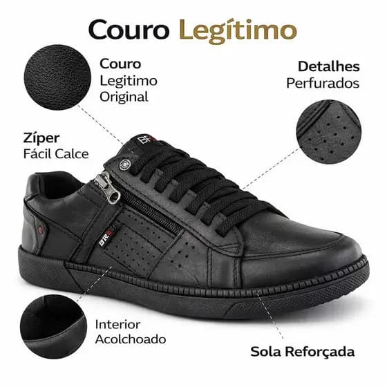 Tenis Sapatenis Masculino Couro Legitimo  Palmilha Gel Confortavel  Elegância e modernidade