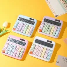 Calculadora Solar Colorida de Mesa 12 Dígitos Grande e Médio Tela LCD Botão Mecanico