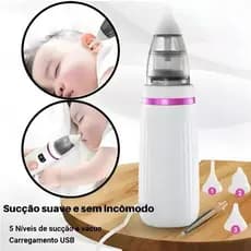 Aspirador Nasal Elétrico Para Bebê Carregador 3 Bicos De Silicone Branco Higienizador Nasal Elétrico com Carregador
