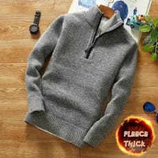 Suéter Masculino de Lã D6L6 com Gola Alta/Zíper/Grosso/Quente/Qualidade/Estilo Slim/Tricotado