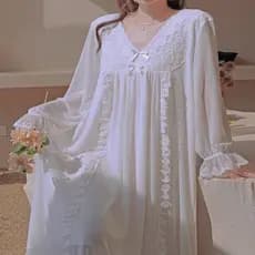 ELMW Deusa camisola feminina de cor sólida com renda longa, 100kg, estilo palaciano elegante, pijama de princesa de mang
