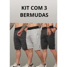 Kit 3 Bermudas Masculinas Moletom TAMANHOS NOBRES - PLUS SIZE -  2 Bolsos Academia Fit Treino Confortável Treino Leve
