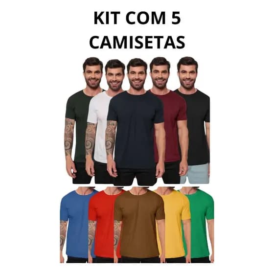 Kit 5 Camisetas Masculina Lisas  Confortável Cores Sortidas DIA A DIA UNIFORME CAMINHADA LOTE