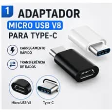 Adaptador V8 para Tipo C USB-C Compatível com Android Carregamento e Sincronização