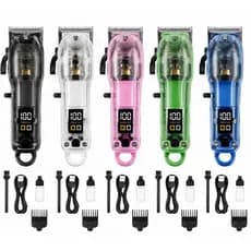 Cortador de Cabelo Profissional Sem Fio com Display LCD Inteligente e Barbeador Transparente para Homens