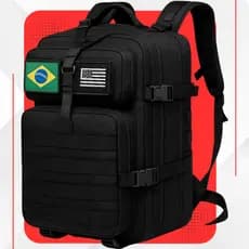 Mochila Militar Tática Impermeável 50 Litros Grande Reforçada com 2 Bandeiras Brasil EUA