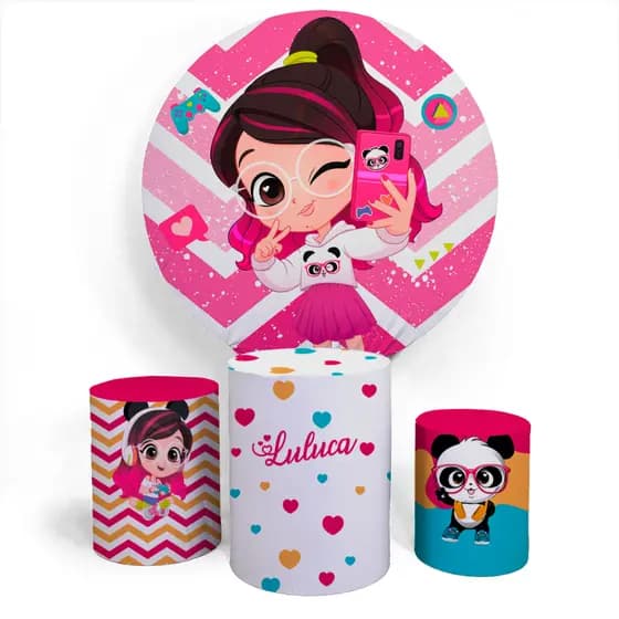 Kit Painel Luluca Youtuber Meninas Evento Decorativo Divertido Painel Redondo + Trio Completo Alta Qualidade Premium