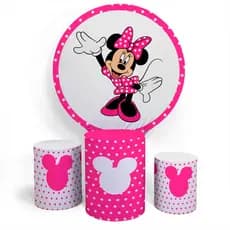 Kit Painel Evento Decorativo Minnie Mouse Mickey Mouse Divertido Painel Redondo + Trio Completo Alta Qualidade Premium