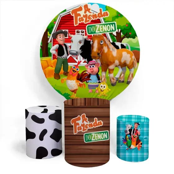 Kit Painel Fazenda Do Zenon Capa de Decoração + Trio Capas Completo Varios Tema