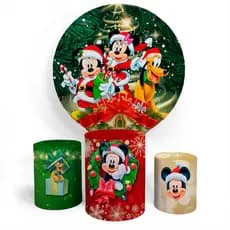 Kit Painel Mickey Mouse Natal Evento Decorativo Divertido Painel Redondo + Trio Completo Alta Qualidade Premium