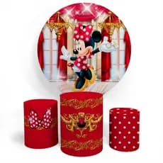Kit Painel Evento Minnie Mouse Vermelho Decorativo Divertido Painel Redondo + Trio Completo Alta Qualidade Premium