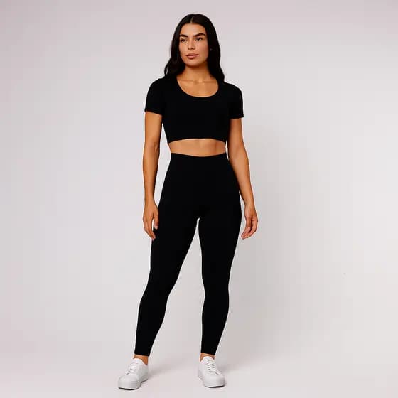 Conjunto Fitness Feminino Casual Esportivo Top Manga