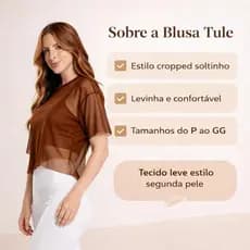 Cropped Tule Blusa Feminino Academia Transparente de Manga Esportivo Corte Laser Moda Fitness