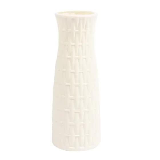 Vaso Decorativo Long Bambu Branco Poliuretano 21x8cm Mai Home