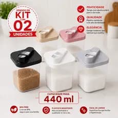 Açucareiro Kit com 2 Unidades com Tampa – Preto/Branco/Bege – Cozinha Organizada