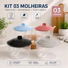 Kit 3 Porta Molho Com Tampa e Colher Dosadora. Mesa, Churrasco e Cozinha | PRETO, AZUL, ROSÉ E CINZA