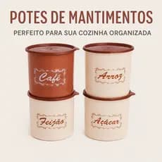 kit 04 Potes para Mantimento - 4 Peças | Açúcar, Café, Arroz e Feijão | Pote com Tampa