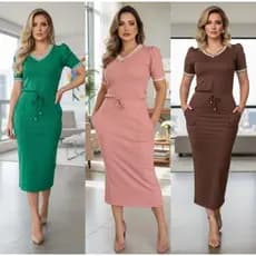 Conjunto Feminino Blusa Manga Bufante e Saia Midi Com Fendas laterais