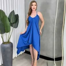 Vestido Feminino Envelope Midi Soltinho Costa Nua Alças Finas Sem Bojo Malha Micro Fibra