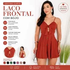Vestido Feminino Curto Rodado Alcinha Com Bojo Laço Frontal e Botão Malha Ribana Moda Verão Casual