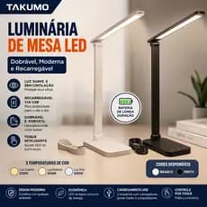 Luminária de Mesa LED Touch Dobrável Luz Ajustável 3 Níveis Bivolt 110-220V Design Moderno Portátil