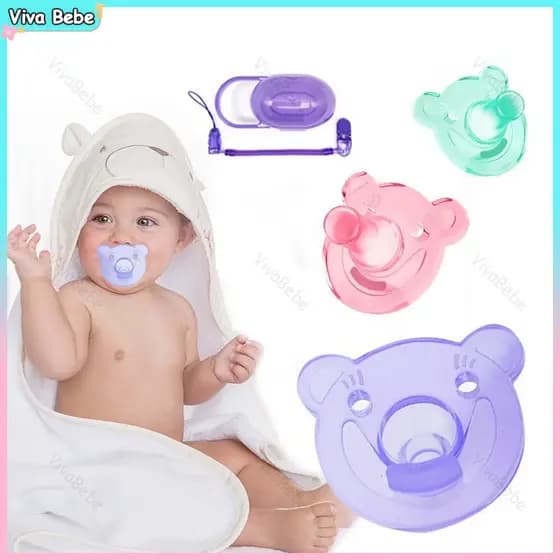 Redonda Chupeta de silicone transparente cor doce, Bebê bonito + Case/Corrente Sem Bisfenol A