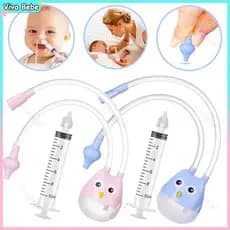 Kit 1 Aspirador Nasal Coruja E Seringa para Bebê Lavagem E Limpeza Nasal