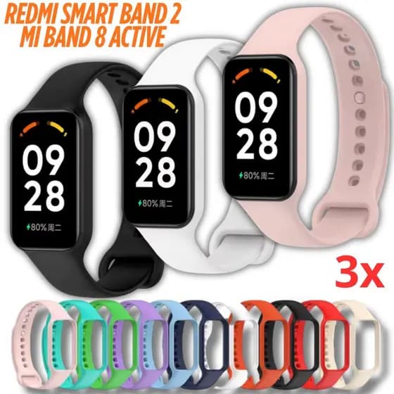 Kit 3 Pulseiras Silicone Xiaomi Redmi Smart Band 2 Mi Band 8 Active Esportiva Colorida