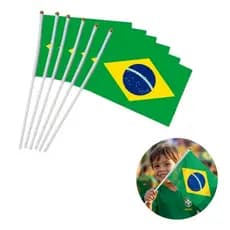 Kit 10 Bandeira De Mão Brasil Copa Eleição Bandeirinhas