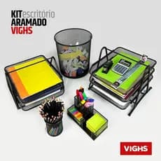 Kit Escritório Organizador 5 Peças com Porta Canetas, Lixeira e Organizadores de Mesa