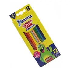 Lapis De Cor Triangular Com 12 Cores + Apontador Norma