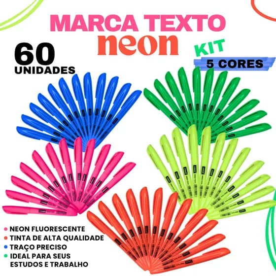 60 Unidades Marca Textos Vighs Neon Amarelo Rosa Azul Laranja Verde