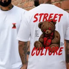 Camiseta Oversized Urso Street Culture Masculina 100% Algodão